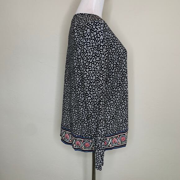 J. Jill Black Floral Knit Top Blouse Sz Petite Medium - Picture 4 of 9